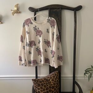 Lucky Brand screen printed rose flare sleeve sweater